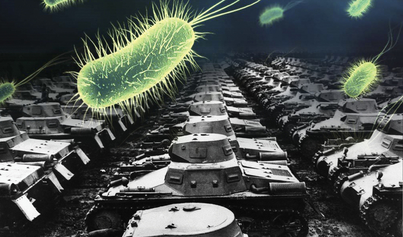 Иллюзии бактериологической войны. Фотоколлаж Романа Шкурлатова.