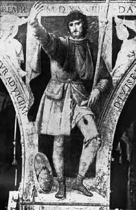 Рис.5.10.Скульптурное изображение святого Рока, изготовленное Bernardino Luini. На бедре святого показан чумной бубон (Wu Lien-Ten U.A. et al., 1936)