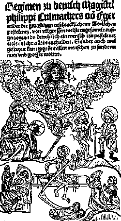 Рис. 5.3. Репродукция из книги Culmacher «Regimen wider die Pestilenz». Издана в 1480 г., одна из первых книг по чуме (Wu Lien-Ten et al., 1936)
